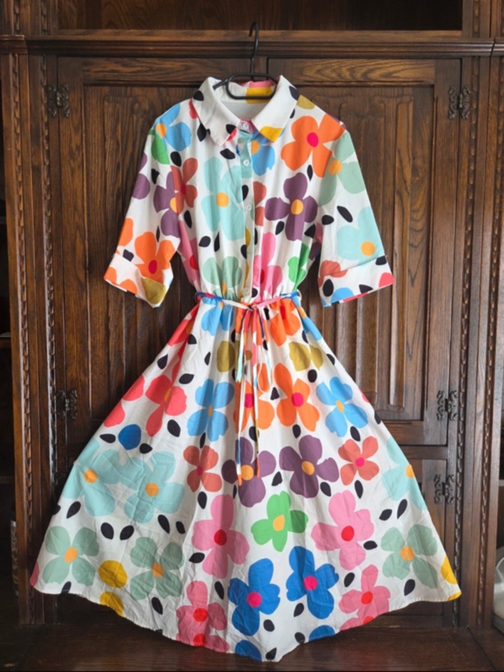Bright Floral Button-Front Shirt Dress